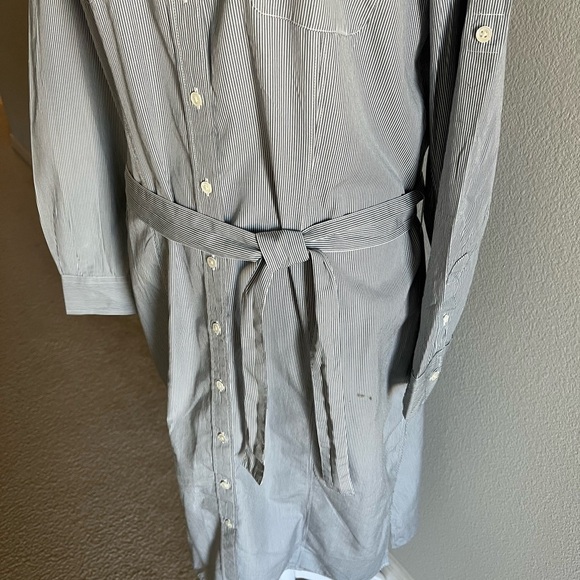 Lands’ End: NEW Women Blue and White Stripe Button Down Shirt Dress. Size 14 - Picture 3 of 10